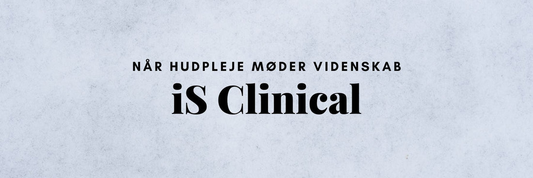 Udvalg af iS Clinical hudplejeprodukter i blå emballage
