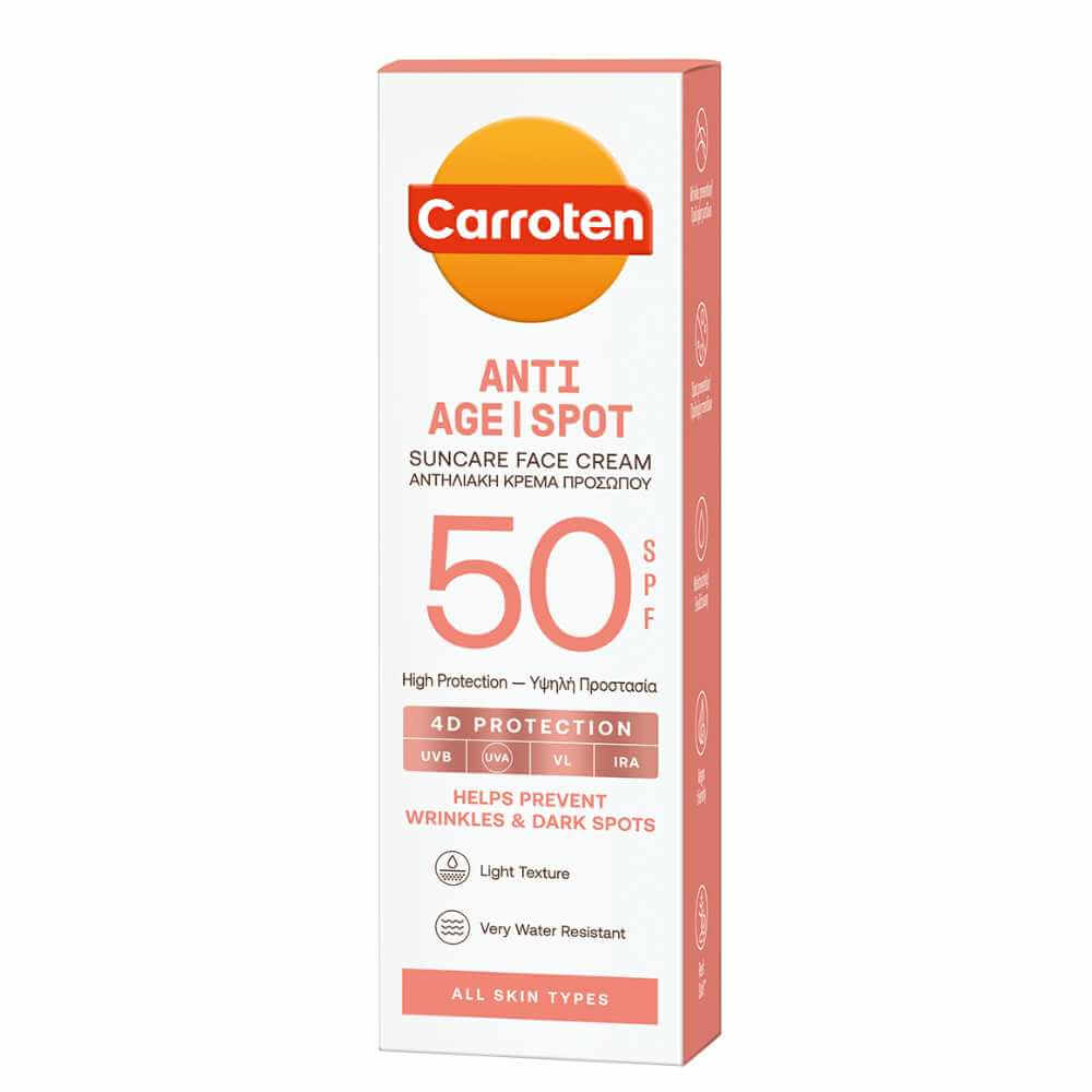 Carroten Anti Age | Spot Suncare Face Cream  Solbeskyttelse med SPF50 special-lavet til moden hud samt pigmentpletter 