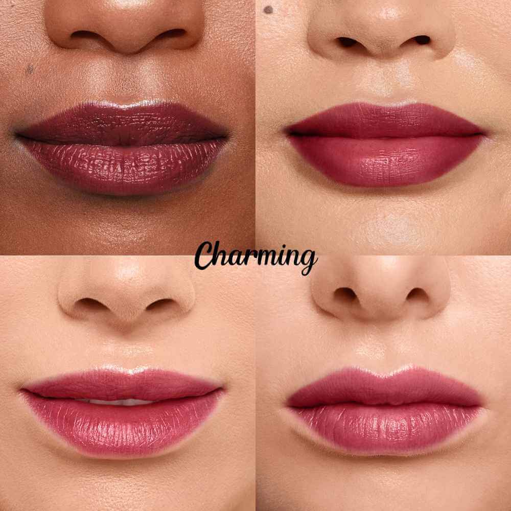 Wonderskin Lip Stain Masque - Farven Charming på forskellige hudfarver