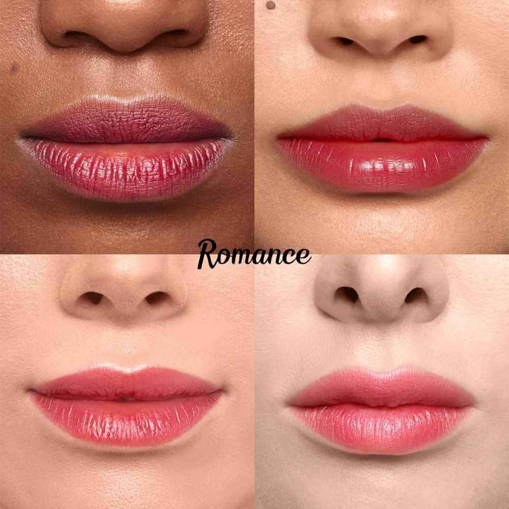 Wonderskin Lip Stain Masque - Farven Romance på forskellige hudfarver