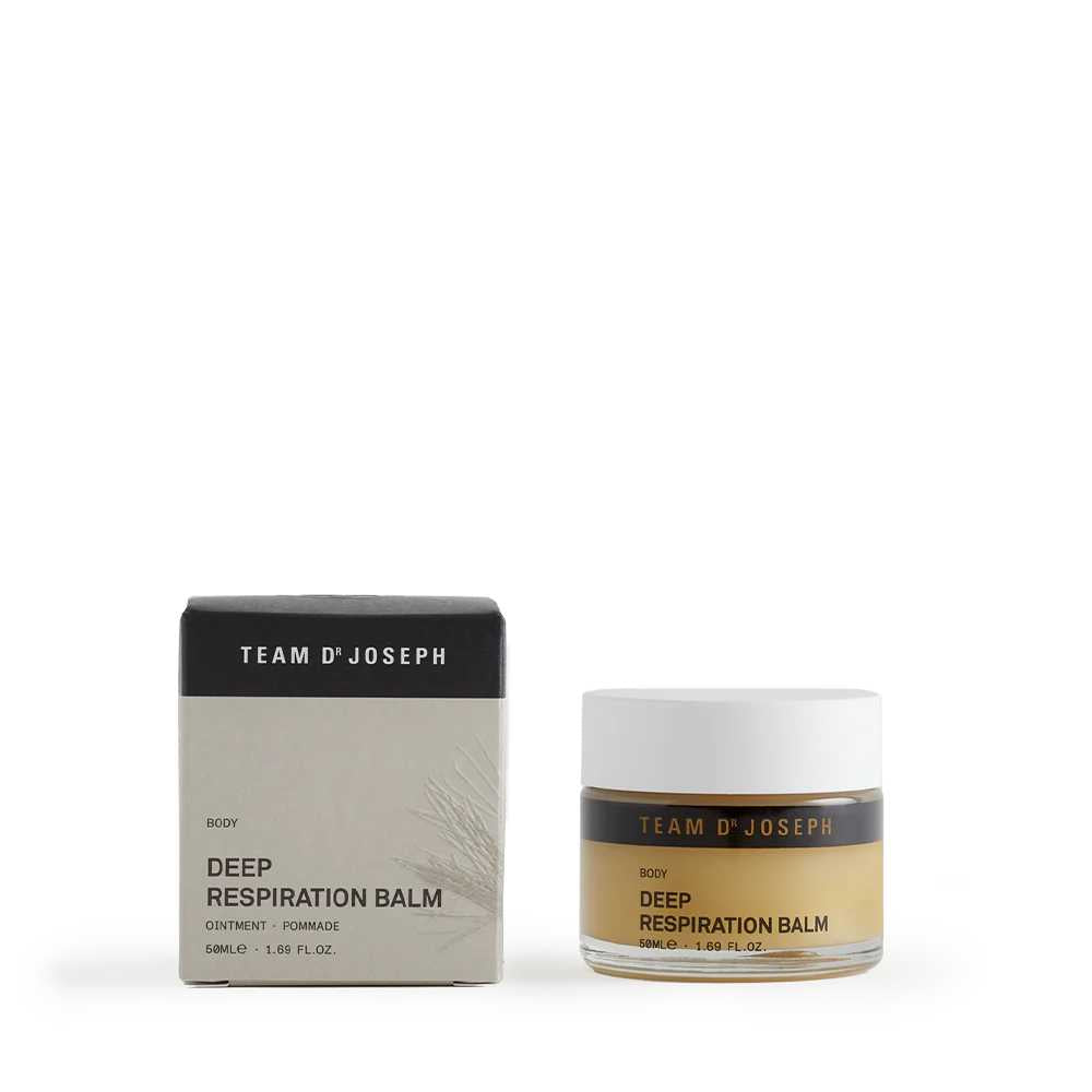 Deep Respiration Balm fra Team Dr. Joseph – Lindring til luftvejene i kolde måneder. Indeholder 50 ml.