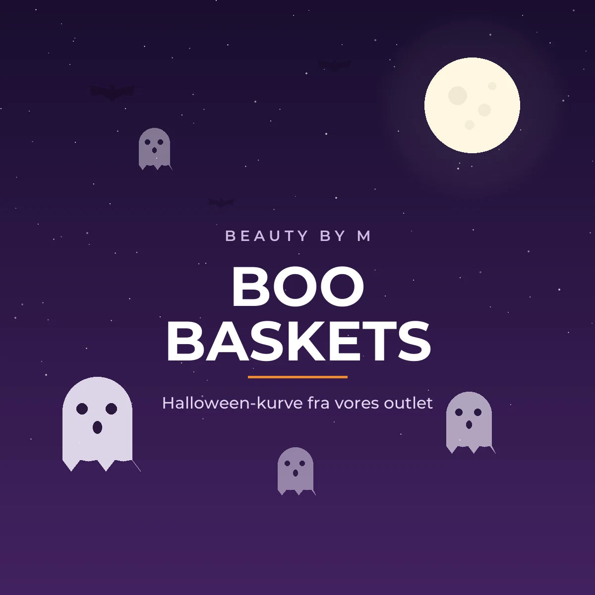 Boo Baskets halloween-banner med spøgelser og fuldmåne