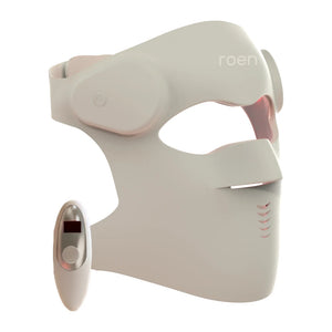 ROEN Light Therapy Mask trådløs LED-lysmaske set fra siden med fjernbetjening
